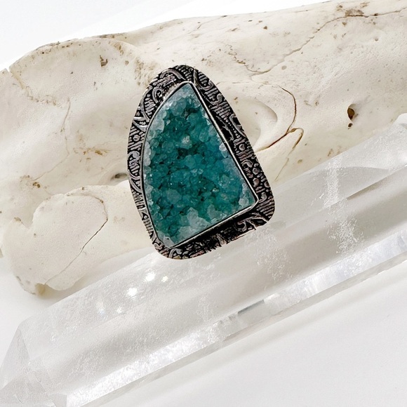 NEW Amazing Sterling Silver 925 Plate Green Titanium Duzy Gemstone Ring - Picture 3 of 3